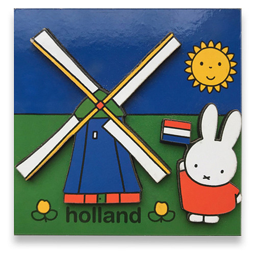 Koelkastmagneet - Nijntje Nederland Molen - Blauw&Groen - Vierkant - 7,5x7,5cm 