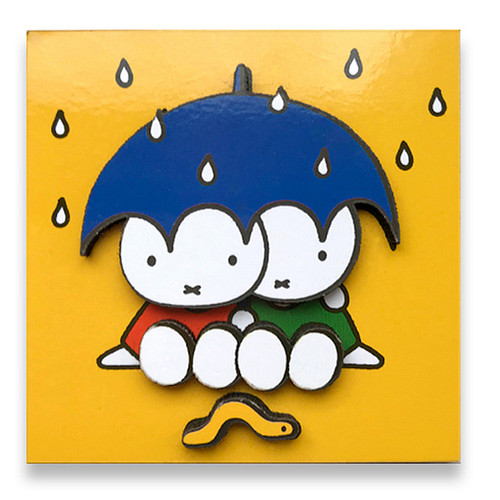 Koelkastmagneet - Nijntje Paraplu&Regen - Geel - Vierkant - 7,5x7,5cm 