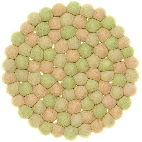 Vilten Onderzetter Rond - Bolletjes Terrakleuren Roze/Groen - 20 cm - Fairtrade