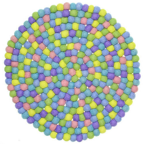 Vilten Onderzetter Rond - Bolletjes Volle Pastelkleuren - 40 cm - Fairtrade Homedeco