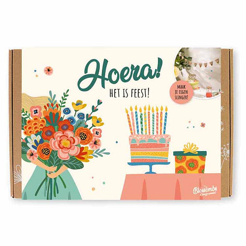 Blossombs Giftbox DIY Feestslinger 9x - Hoera het is feest - Maak je eigen slinger - Geschenkverpakking - 100% Biologisch