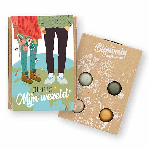 Blossombs Giftbox Mini - Jij kleurt mijn wereld - 4x Bloemzaadbommetjes - 100% Biologisch