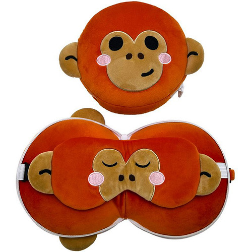 Reiskussen & Slaapmasker - Orang-Oetan - Relaxeazzz Adoramals - Oranjebruin - 15x19x10cm/19x27x7cm