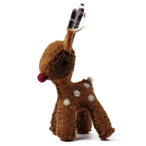 Hanger Vilt - Rendier Rudolf met Rode Neus - Gingerbread - 13x6,5cm - Karamelbruin - Fairtrade