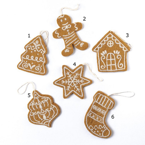 Hanger Vilt - Gingerbread Cookies - Geborduurd Motief -  Gemberkoek - Bruin/Wit - 9,5x7,5cm - Fairtrade