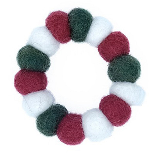 Servetring Vilt - Viltballetjes Rood/Groen/Wit - Fairtrade