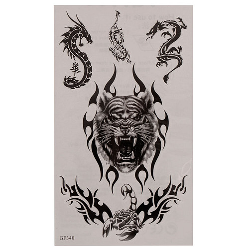 Plaktatoeage - Neptattoo - Japanse Draken & Tijger & Schorpioen - Zwart - 4-5,5x2cm & 9x6cm & 9x4cm