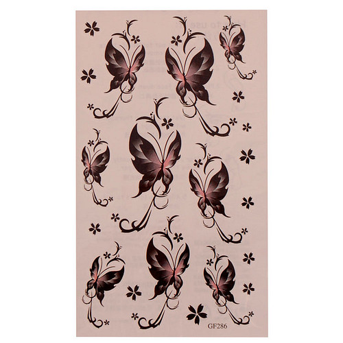 Plaktatoeage - Neptattoo - Vlinders & Bloemen - Zwart/Grijs/Roze - 3,5x2cm & 6x3cm & 7x4cm