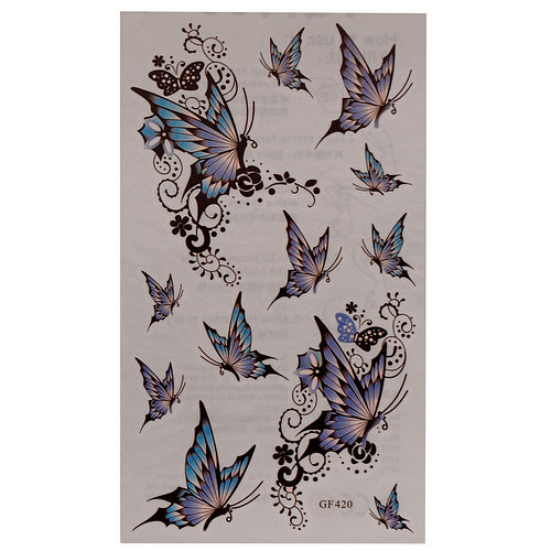 Plaktatoeage - Neptattoo - Vlinders - Zwart/Blauw/Lila - 2x3cm & 5x3cm & 8x6,5cm