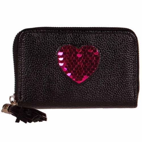 Portemonnee glimmend zwart met fuchsia hart 