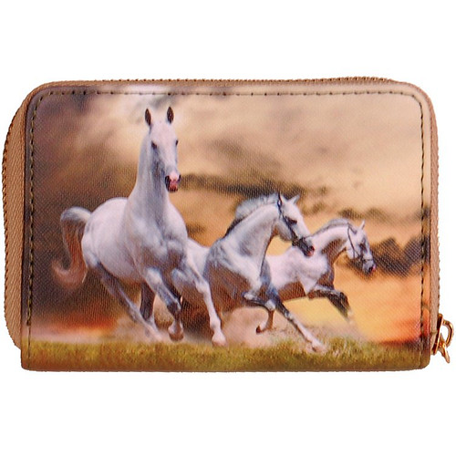 Portemonnee 3 galopperende witte paarden - 14x9cm