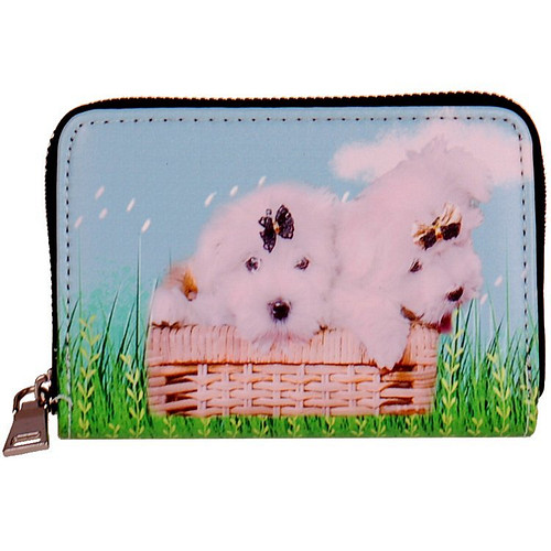 Portemonnee met 2 witte hondjes in een mandje - 13x9cm