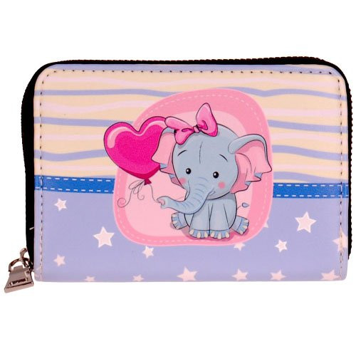 Gekleurde portemonnee lief olifantje met ballon - 14x10cm