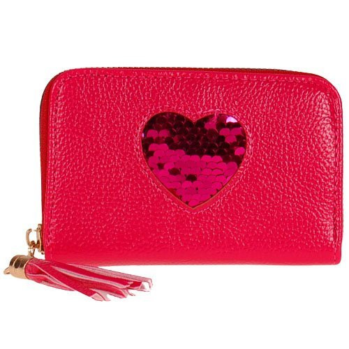 Fuchsia portemonnee met fuchsia hart van pailletten - 14x10cm