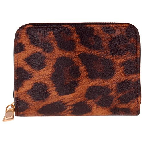 Portemonnee leatherlook bruin met luipaardprint - 14x10cm