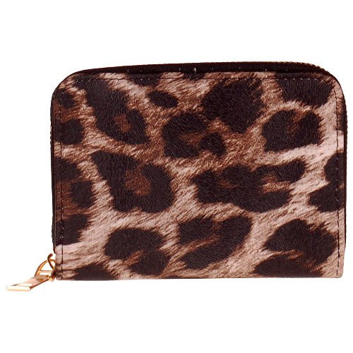 Portemonnee leatherlook lichtgrijs met luipaardprint - 14x10cm