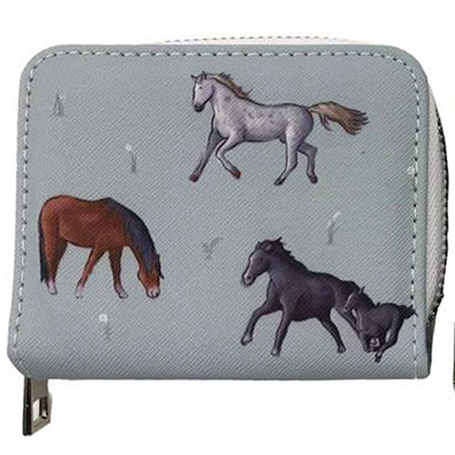 Portemonnee Wilgen Boerderij Drie Paarden Rondrits Klein - Lichtblauw - 8,5x11x2cm (LxBxD)