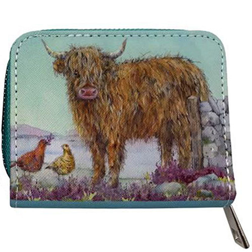 Portemonnee Highland Koe met Vogels Klein - Lichtgroen - 8,5x11x2cm (LxBxD)