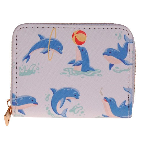 Portemonnee Wit - Dolfijnen Spelend met Bal & Hoepel - Rits - 11x9cm