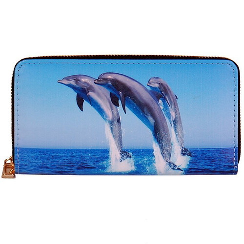 Portemonnee met 3 dolfijnen die uit water springen - 19,5x10cm