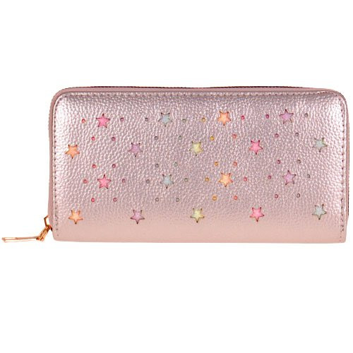 Portemonnee glimmend zilver met gekleurde glittersterretjes - 20x11 cm