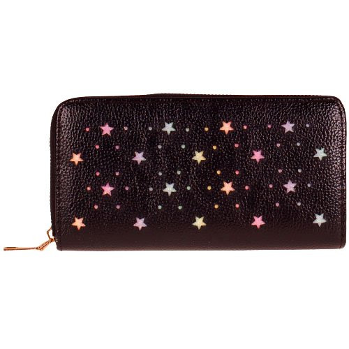 Portemonnee glimmend zwart met gekleurde glittersterretjes - 20x11 cm