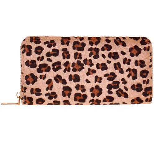 Portemonnee wildlifeprint beige met "vacht" - 20x11cm