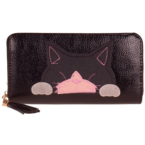 Portemonnee zwart met poesje - 20x11cm