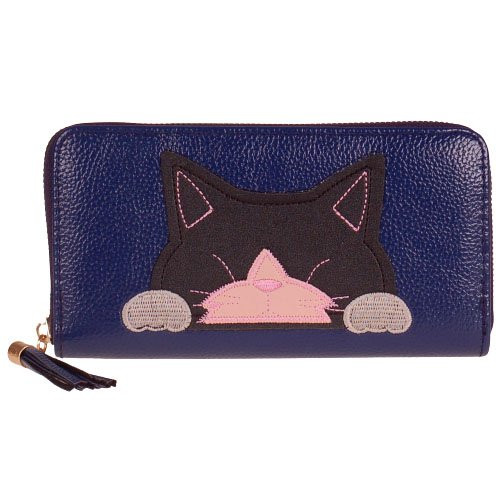 Portemonnee blauw met poesje - 20x11cm