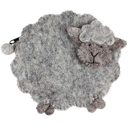 Vilten Portemonnee grijs schaapje - 14x15cm