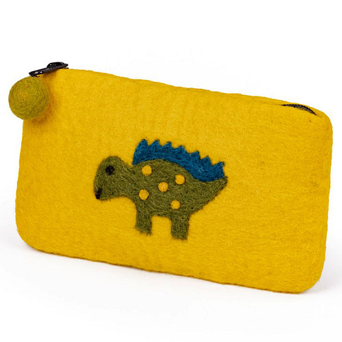 Portemonnee Wolvilt - Dinosaurus Stegosaurus - Groen - Rits - Handmade&Fairmade - 20x12cm
