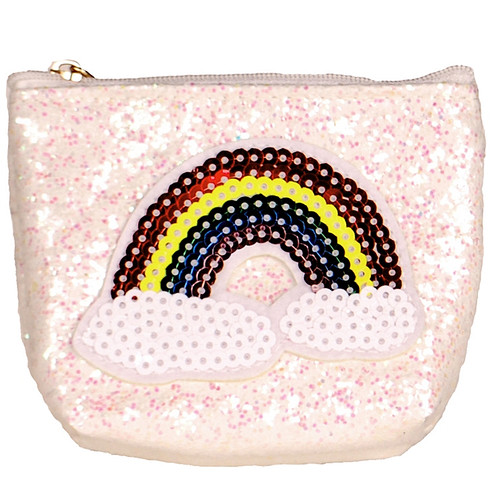 Kleine portemonnee glitters ivoor regenboog