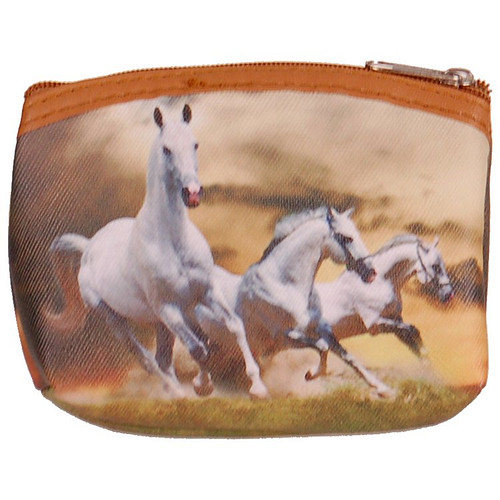 Kleine portemonnee met 3 witte galopperende paarden - 11x9cm