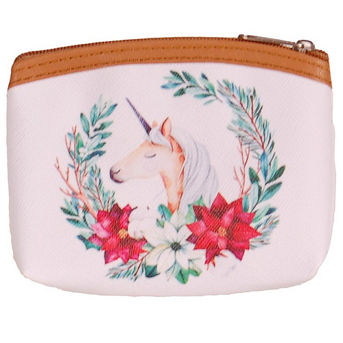 Kleine portemonnee wit met bloemenkrans en Eenhoorn - 11x9cm
