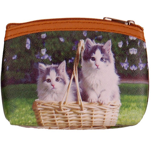 Kleine portemonnee met 2 poesjes in een mand - 11x9cm