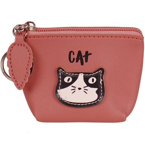 Portemonneetje rits met Poezenhoofd/Cat donker terracotta - 11x8cm