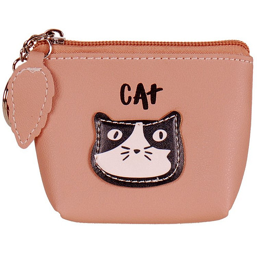 Portemonneetje rits met Poezenhoofd/Cat terracotta - 11x8cm
