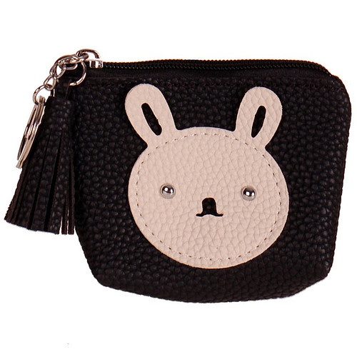 Portemonneetje rits met Konijnenhoofd zwart - 11x9cm