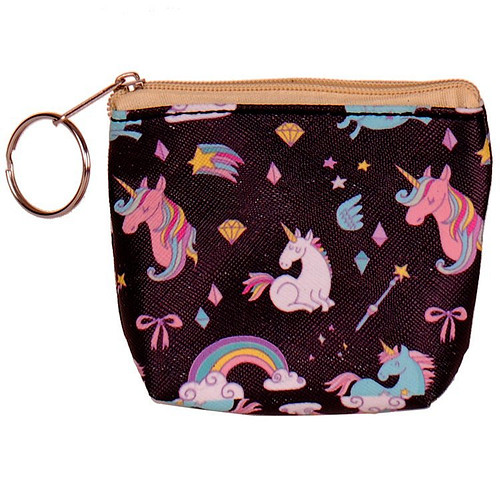 Portemonneetje rits eenhoorn zwart - 8x9cm