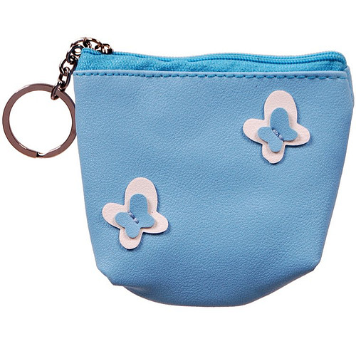 Portemonneetje rits met 2 vlindertjes lichtblauw - 10x11cm