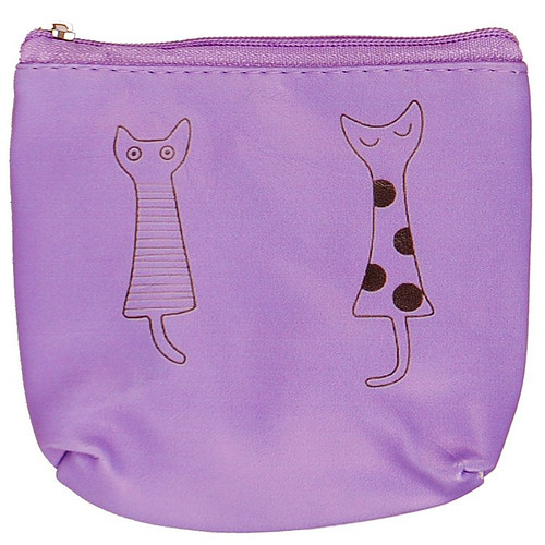 Portemonneetje rits 2 getekende poezen paars - 10x11cm