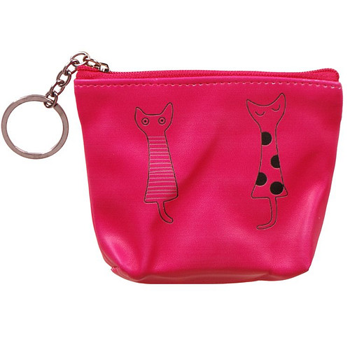 Portemonneetje rits 2 getekende poezen fuchsia - 10x11cm