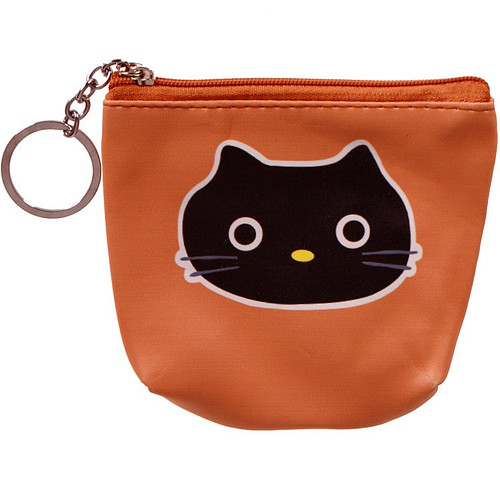 Portemonneetje rits lichtbruin met zwarte kattenkop - Cat is always right - 10x11cm