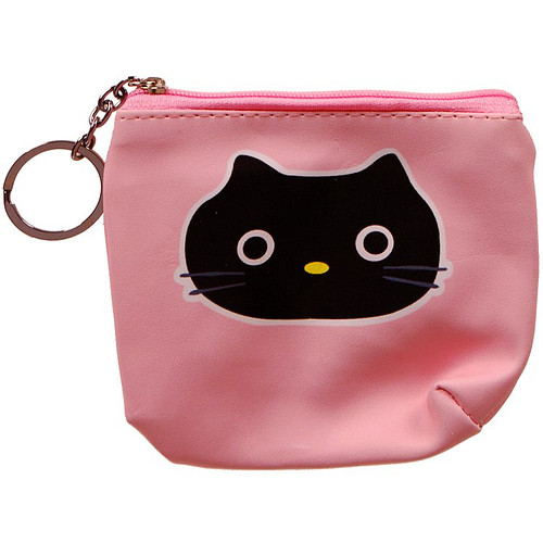 Portemonneetje rits roze met zwarte kattenkop - Cat is always right - 10x11cm