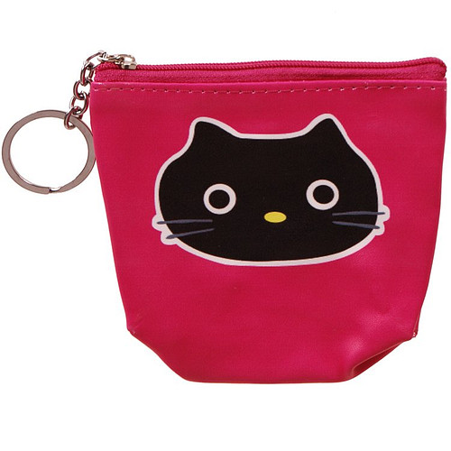 Portemonneetje rits fuchsia met zwarte kattenkop - Cat is always right - 10x11cm