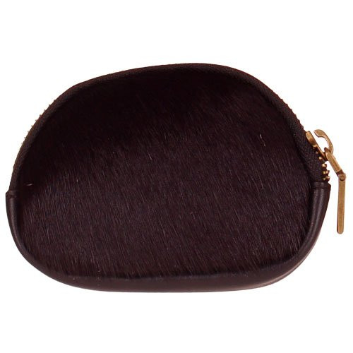 Kleine lederen ritsportemonnee met nepdierenvacht - zwart - 11x9cm