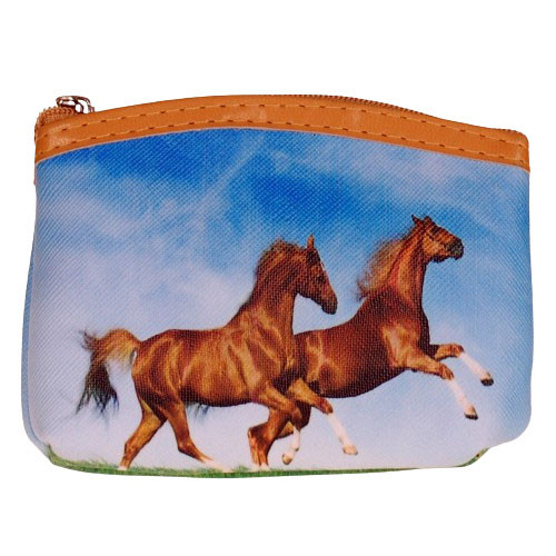 Ritsportemonnee - Bruine Paarden Blauwe Lucht - 1-vaks - 11x8cm