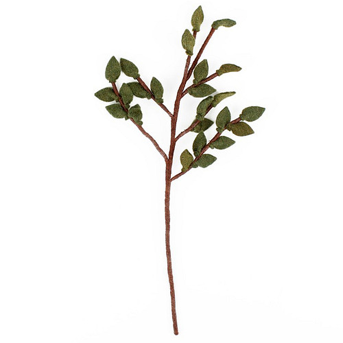 Vilten Decoratie Bruine Tak met Groene blaadjes - 45cm