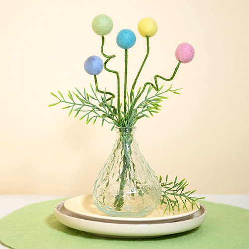 Vilt Bloemen - Craspedia Pasteltinten - 30cm - Set 5 stuks - Fairtrade Homedecoratie