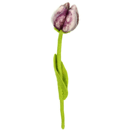 Vilt Bloem - Tulp "Pipa" Paars/Wit - 40cm - Fairtrade Homedecoratie